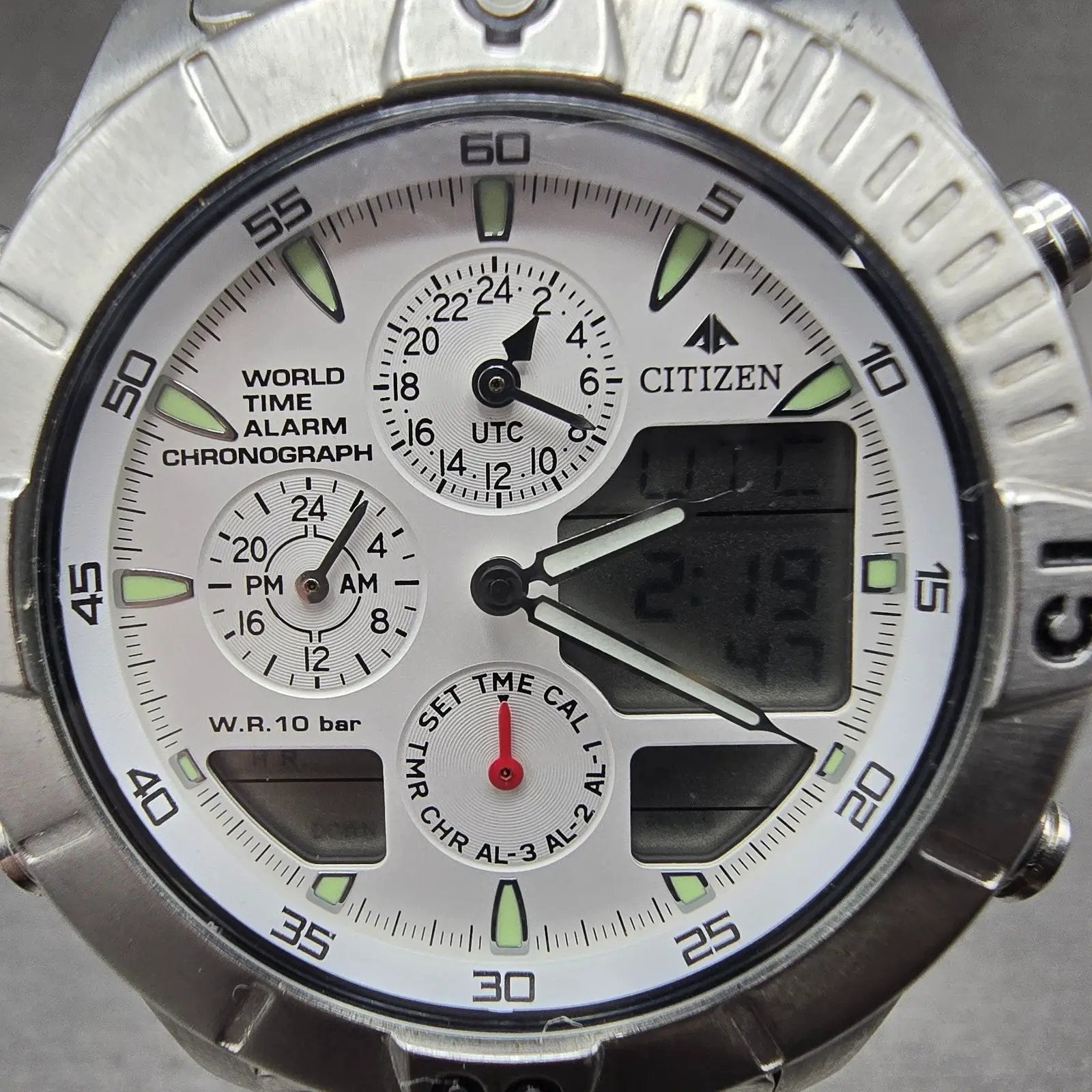 Citizen Promaster Navihawk World Time Watch Men 42mm White Dial Steel New Batt1