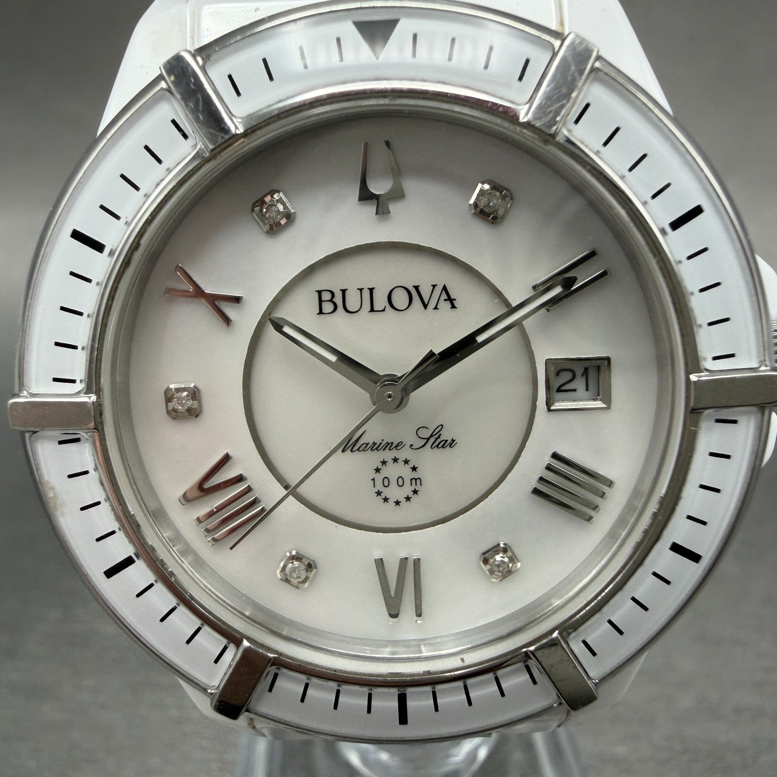 Bulova Marine Star Watch Women 37mm MOP Dial White Tone Date 98P172 New Battery1