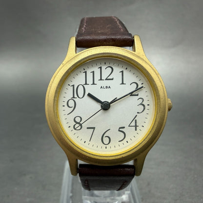 Seiko Alba Watch Women 27mm Silver Dial Gold Tone Round Y121-K990 New Battery0