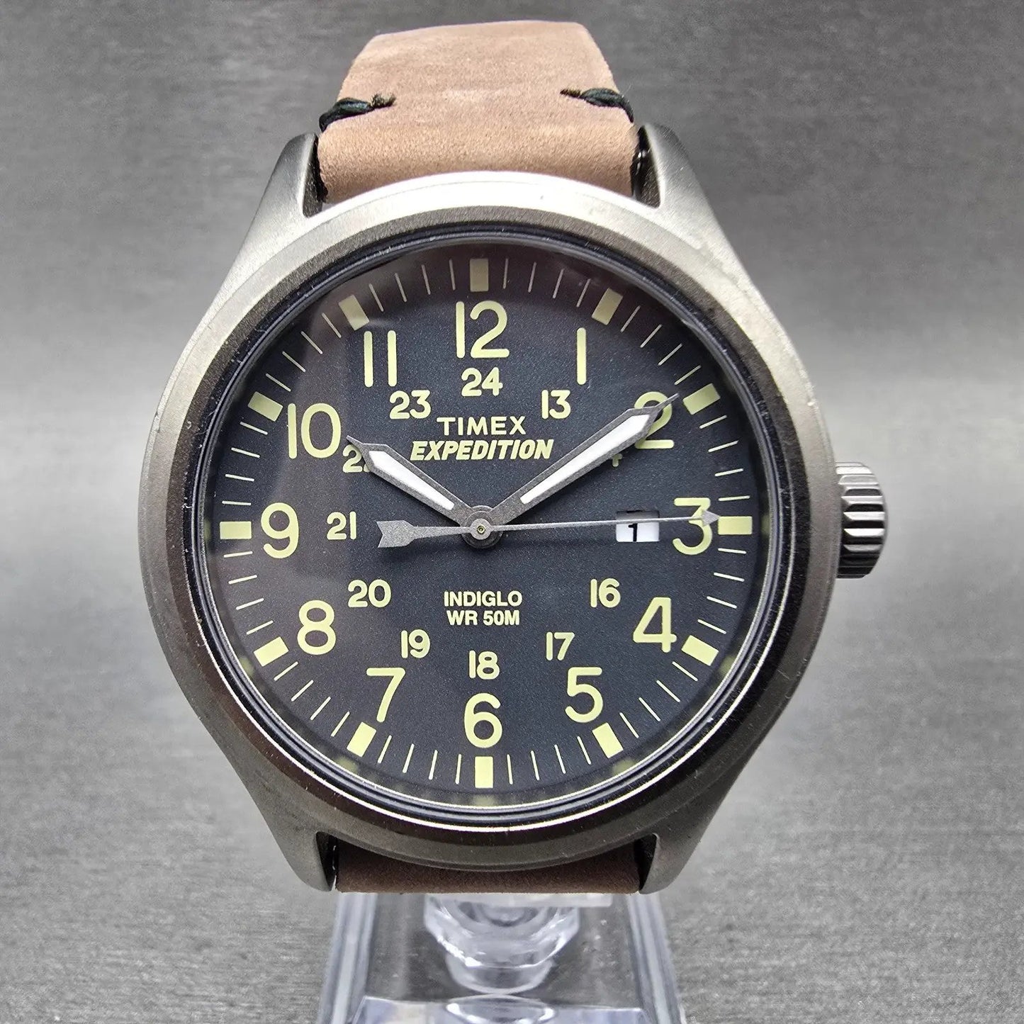 Timex Expedition Scout Watch Men 40mm Black Dial Gray Tone Date Round New Batt0