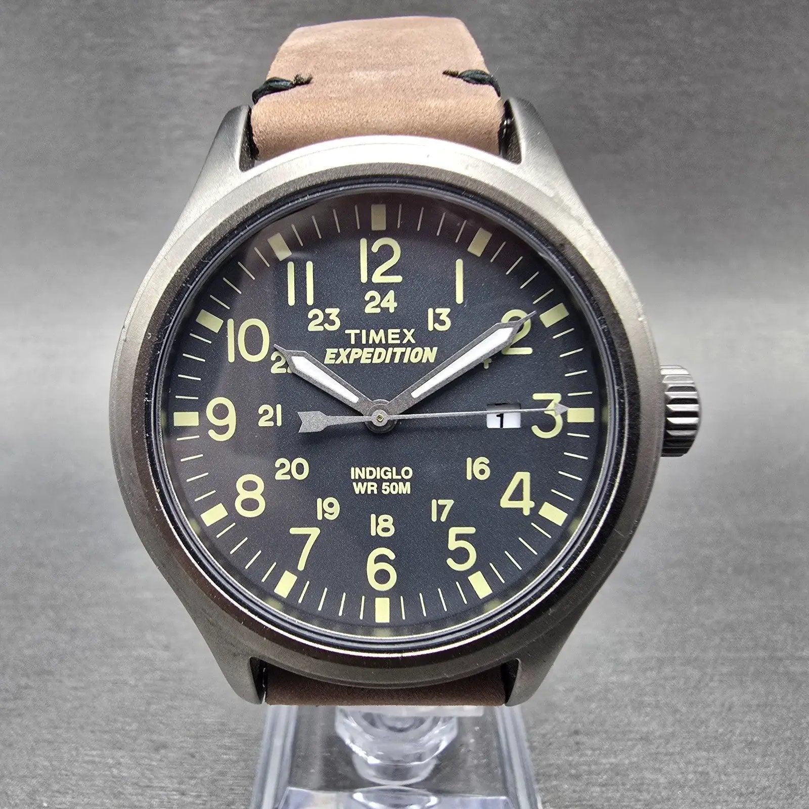 Timex Expedition Scout Watch Men 40mm Black Dial Gray Tone Date Round New Batt0