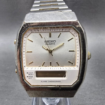 Seiko Analog Digital Watch Men 33mm Silver Dial Two Tone Alarm H601-5471 PARTS0