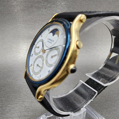 Seiko Lassale Moonphase Watch Men 34mm White Dial Gold Tone Daydate Round Newbat