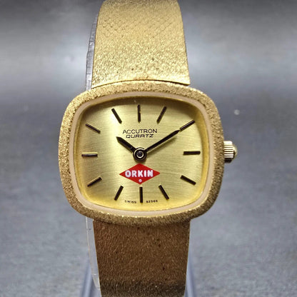 Bulova Accutron Watch Women 20mm Champagne Dial Gold Tone Rectangle P9 PARTS0
