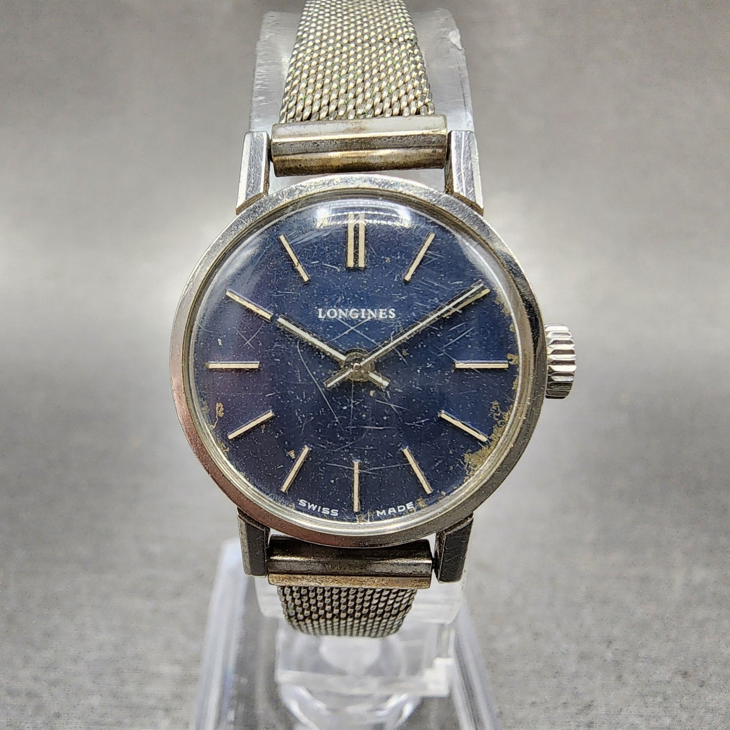 Longines Watch Women 21mm Blue Dial Steel Round Manual Wind Runs VTG 10350