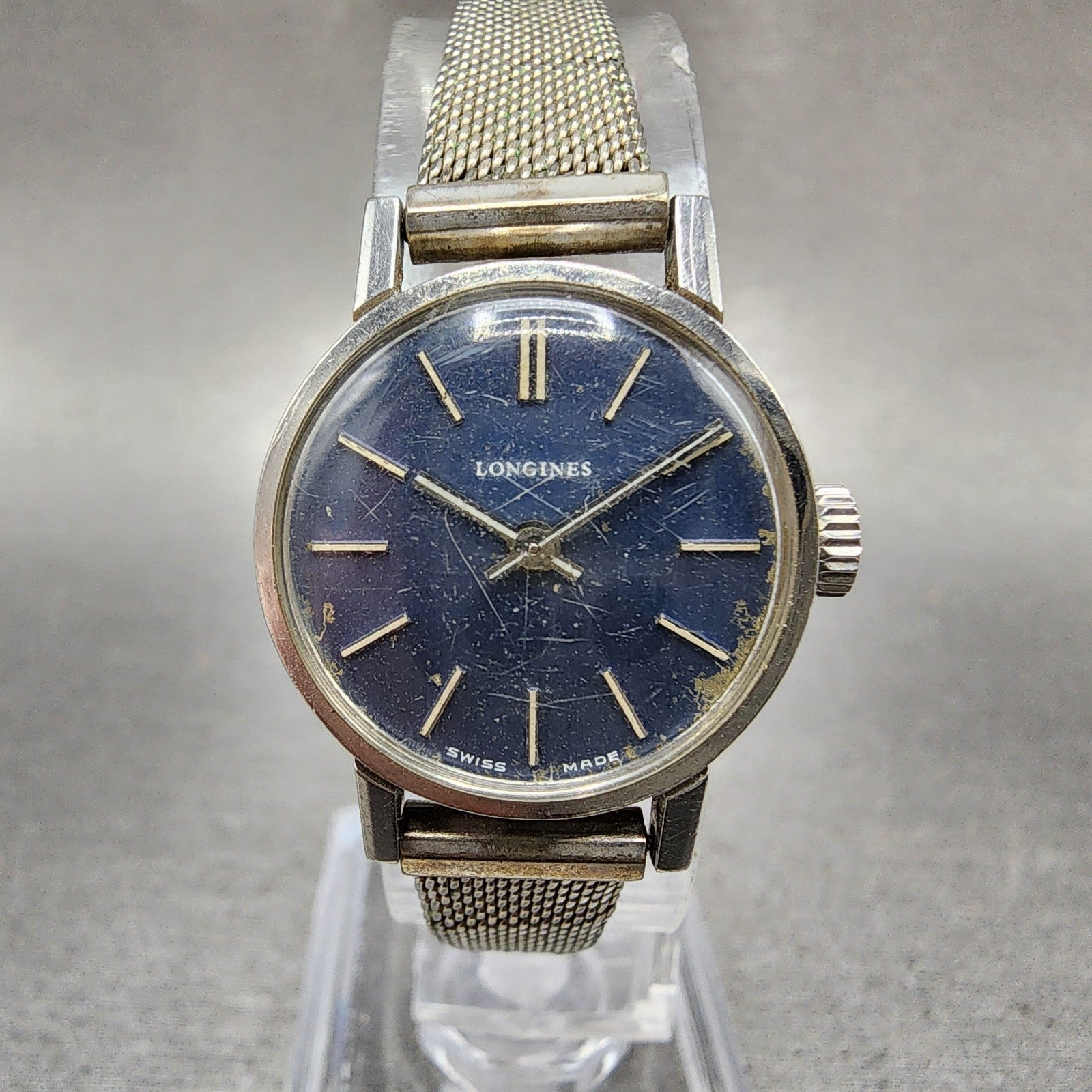 Longines Watch Women 21mm Blue Dial Steel Round Manual Wind Runs VTG 10350