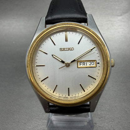 Seiko Watch Men 37mm Silver Dial Two Tone Daydate Round 7N43-9048 New Battery M30