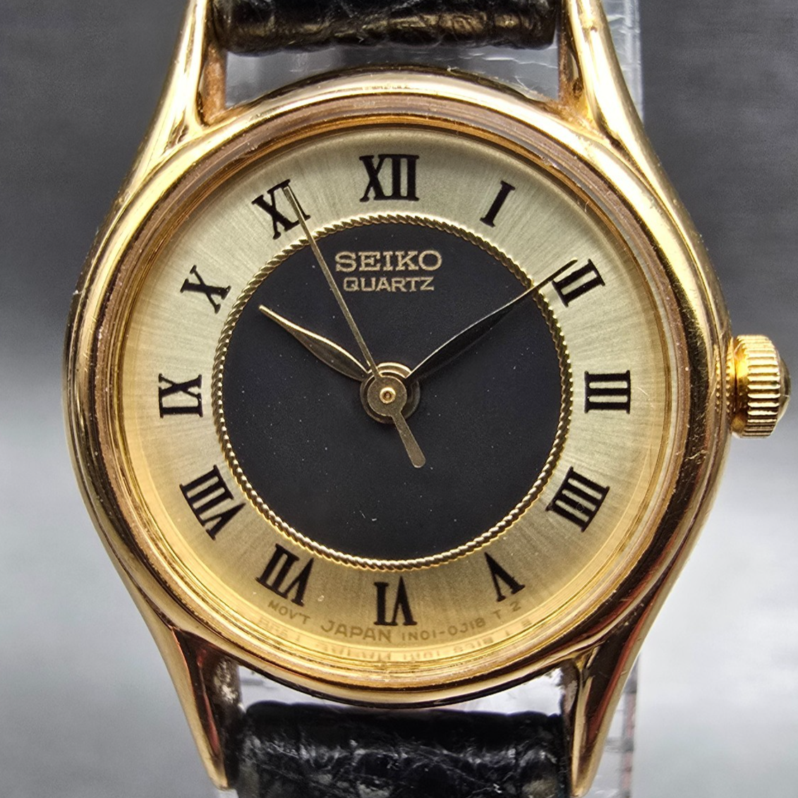 Seiko Watch Women 20mm Gold Dial Gold Tone Round 1N01-0E19 New Battery1