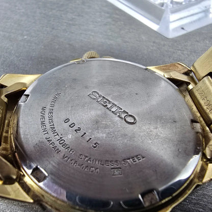 Seiko Solar Watch Men 39mm Black Dial Gold Tone Daydate Round V158-0AD0 Runs JP99