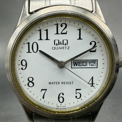 Citizen Q&Q Watch Men 34mm White Dial Silver Tone Daydate  Round New Battery1