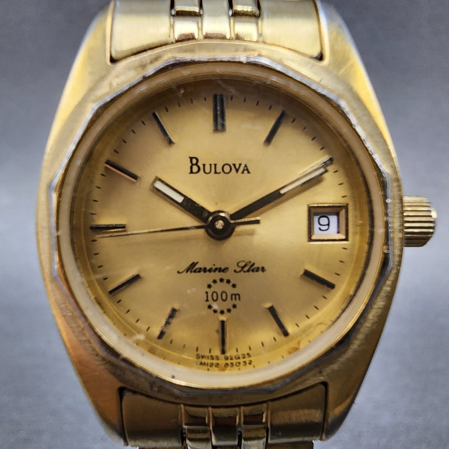 Bulova Marine Star Watch Women 24mm Champagne Dial Gold Tone Date 92G25 PARTS2