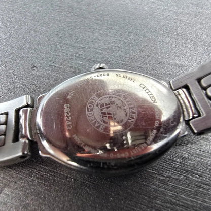 Citizen Eco-Drive Watch Women 18mm Black Dial Silver Tone Oval B023-S019117 Runs9