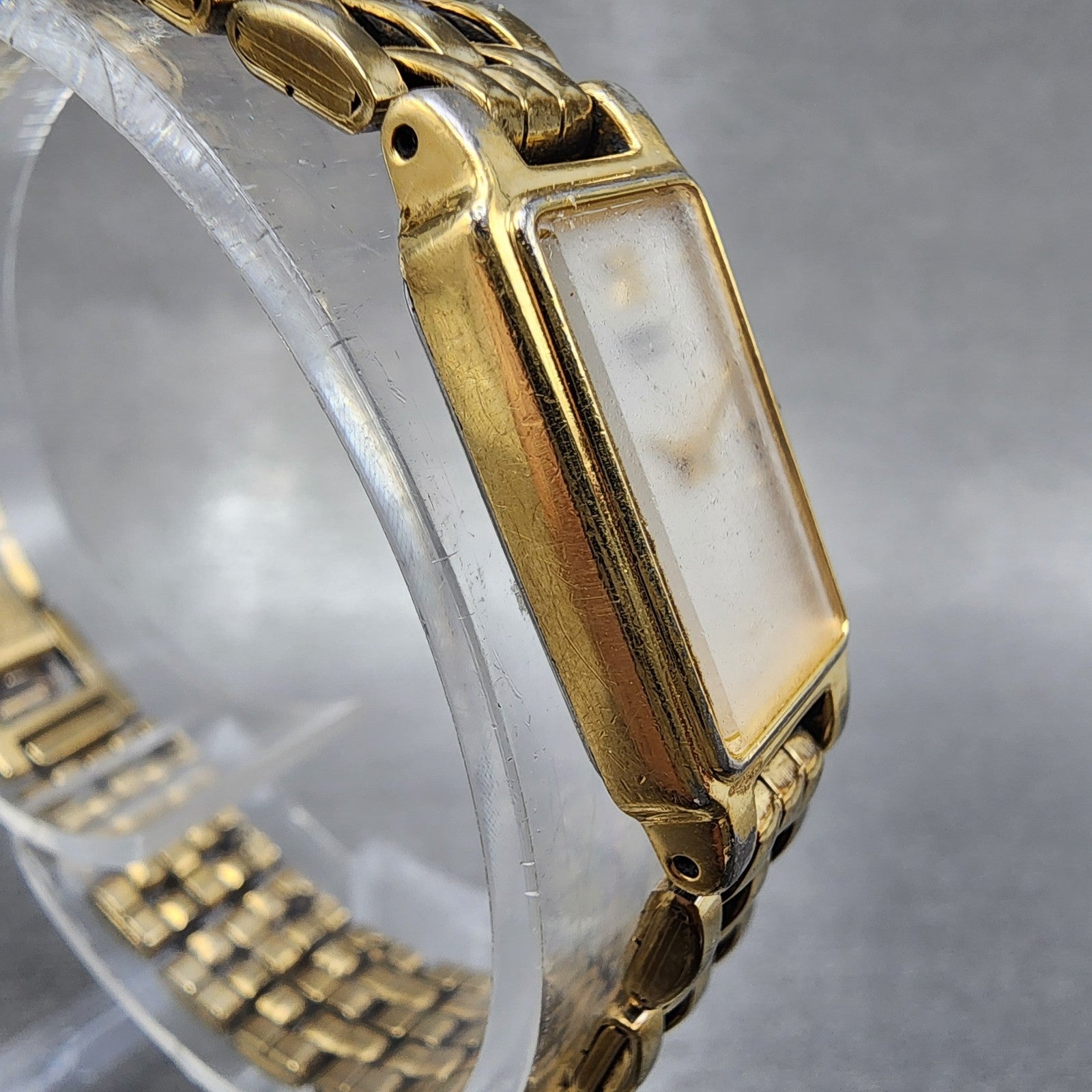 Seiko Tank Watch Women 13mm Silver Tone Gold Tone Rectangle 2e206859 NewBattery3