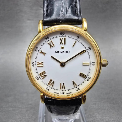 Movado Watch Women 28mm White Dial Gold Tone Round 87-E4-0835 New Battery0