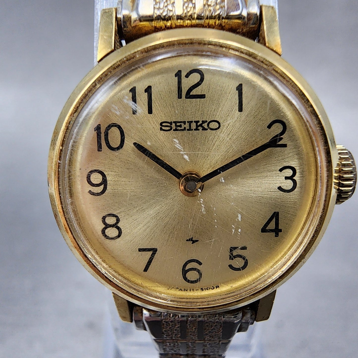 Seiko Watch Women 20mm Champagne Dial Gold Tone Manual 110039 Runs1