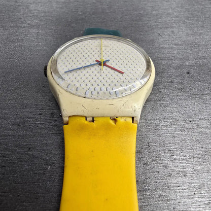 Swatch Ping Pong Watch Men 34mm White Dial White Case Round GW105 New Batt5