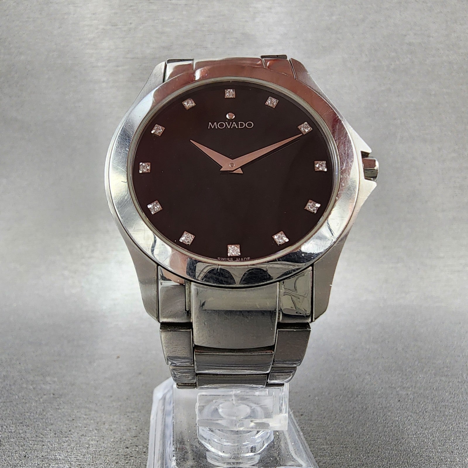 Movado Faceto Watch Men 39mm Black Dial Silver Tone 84.g2.1855 New Battery5