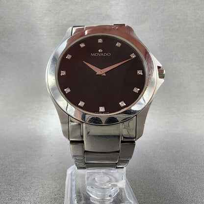 Movado Faceto Watch Men 39mm Black Dial Silver Tone 84.g2.1855 New Battery5