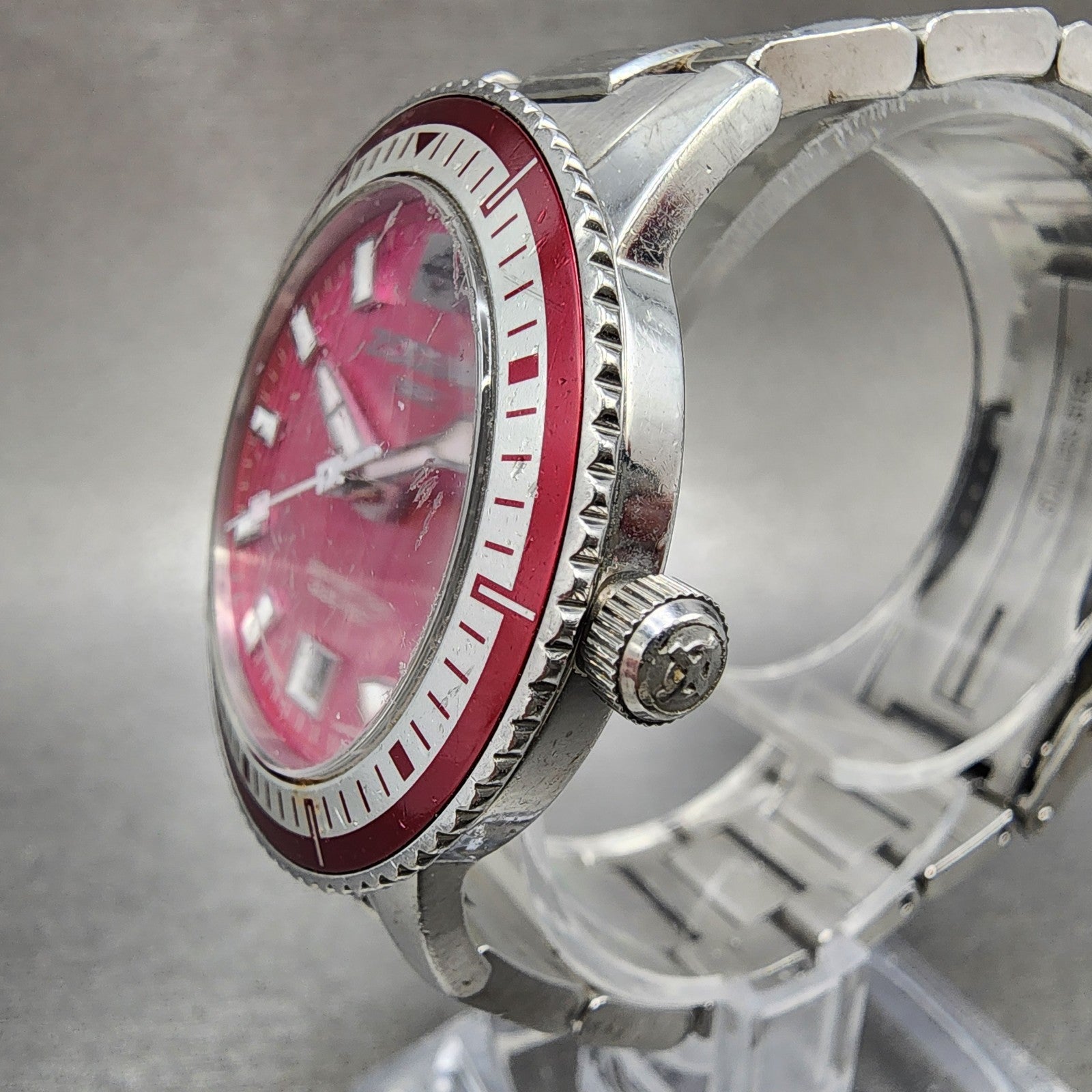 Zodiac Sea Wolf Watch Women 37mm Pink Dial Silver Tone Date Round New Battery2