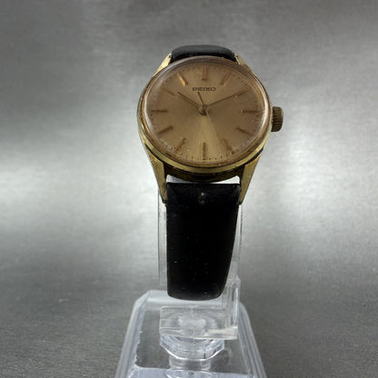 Seiko Watch Women 23mm Gold Dial Gold Tone Round Manual 1104-003J Wind Runs VTG5