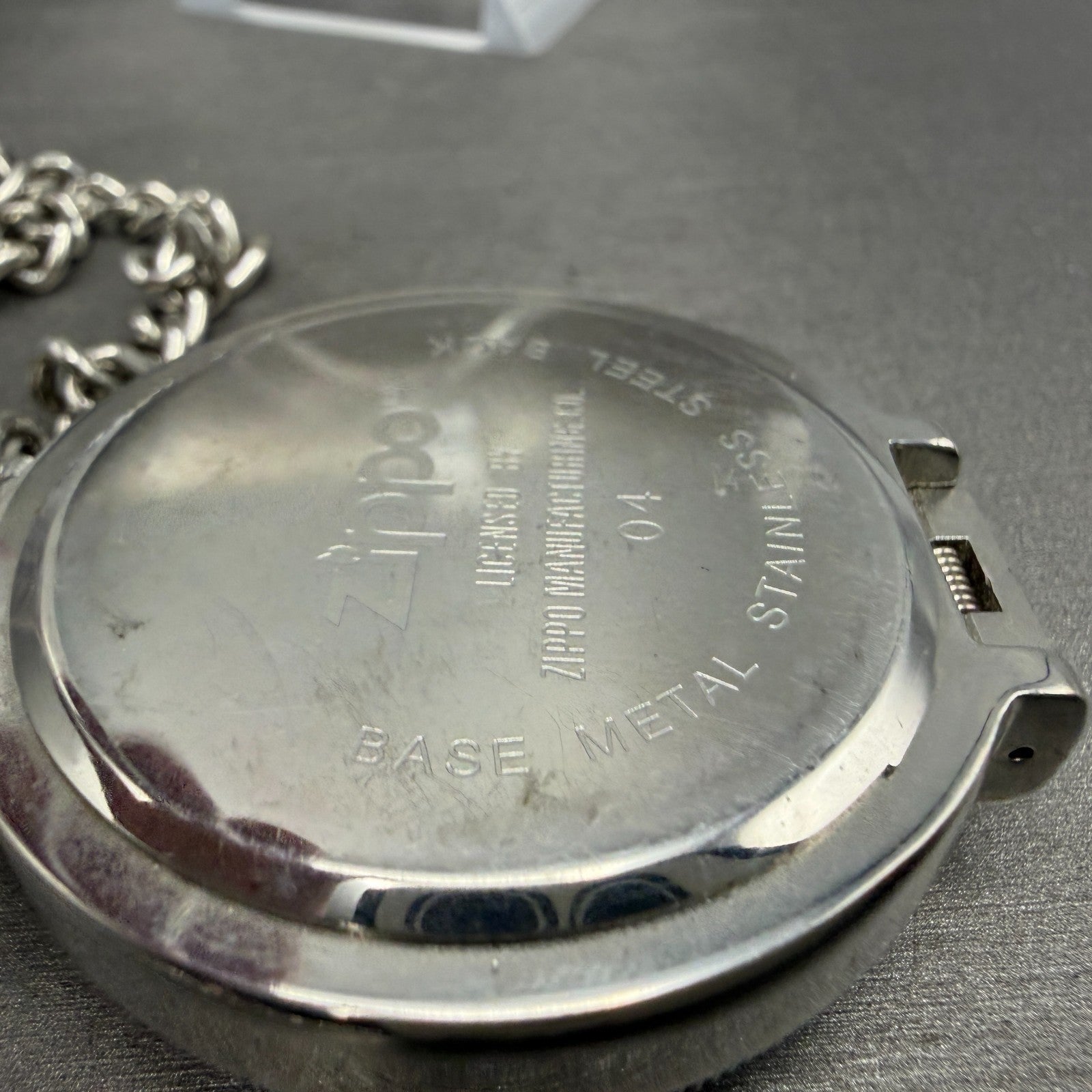 Zippo Pocket Watch Men 49mm Silver Dial Steel Chronograph Round New Battery14