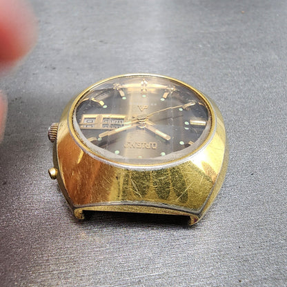 Orient ChronoAce Watch Men 36mm Brown Dial Gold Tone Daydate Automatic Runs4