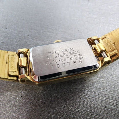 Seiko Tank Watch Women 12mm Champagne Dial Gold Tone 2E206479 New Battery VTG9
