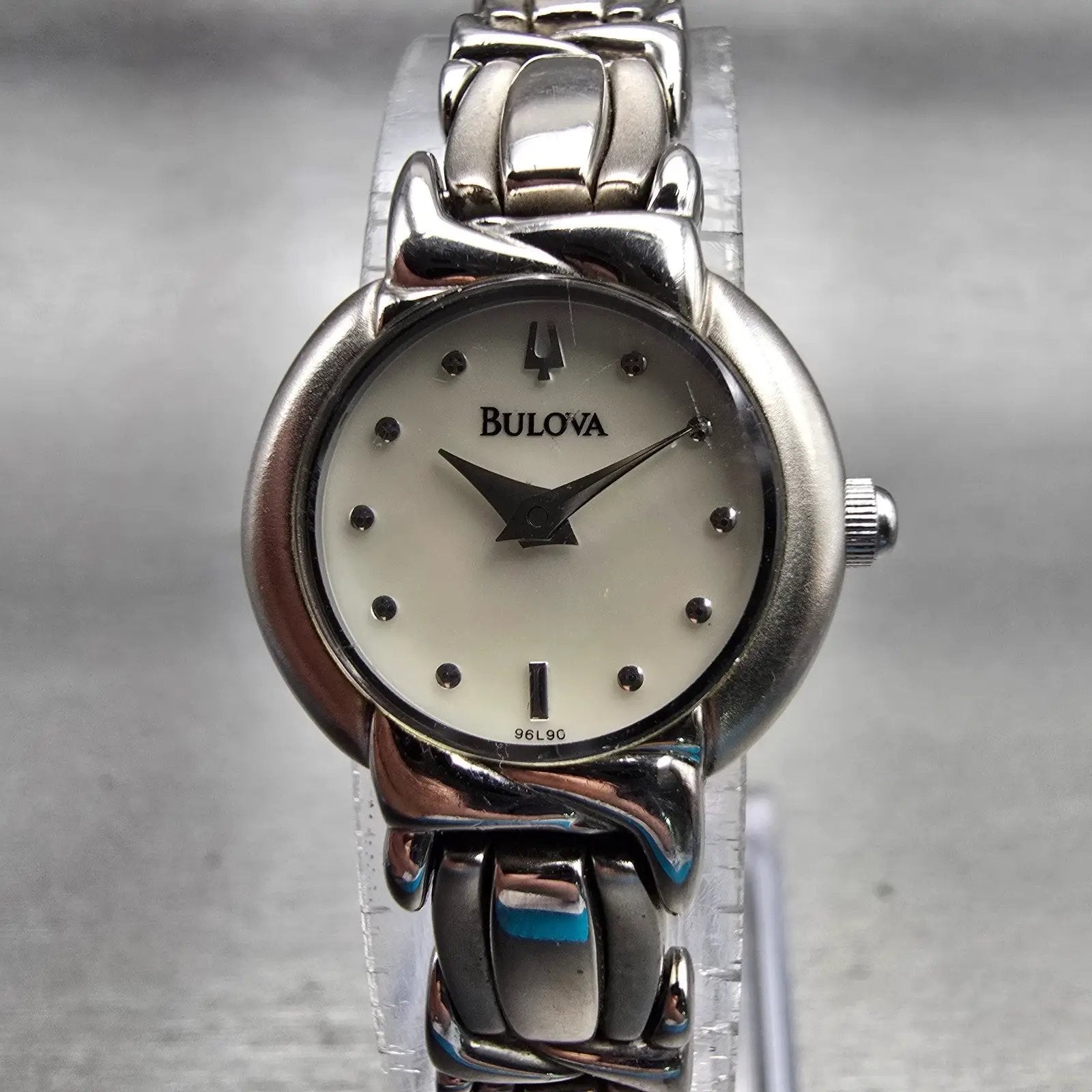 Bulova Watch Women 19mm MOP Dial Silver Tone Round 96L90 New Battery Bracelet0