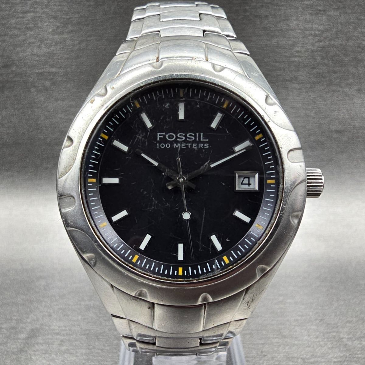 Fossil Blue Watch Men 39mm Black Dial Silver Tone Date Round AM-4065 New Battery0