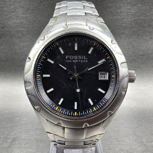 Fossil Blue Watch Men 39mm Black Dial Silver Tone Date Round AM-4065 New Battery0