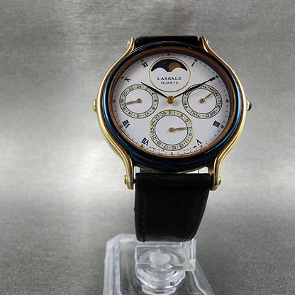 Seiko Lassale Moonphase Watch Men 34mm White Dial Gold Tone Daydate Round Newbat