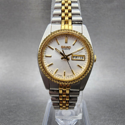 Seiko Watch Women 24mm White Dial Two Tone Daydate Round 7n830041 New Battery A0