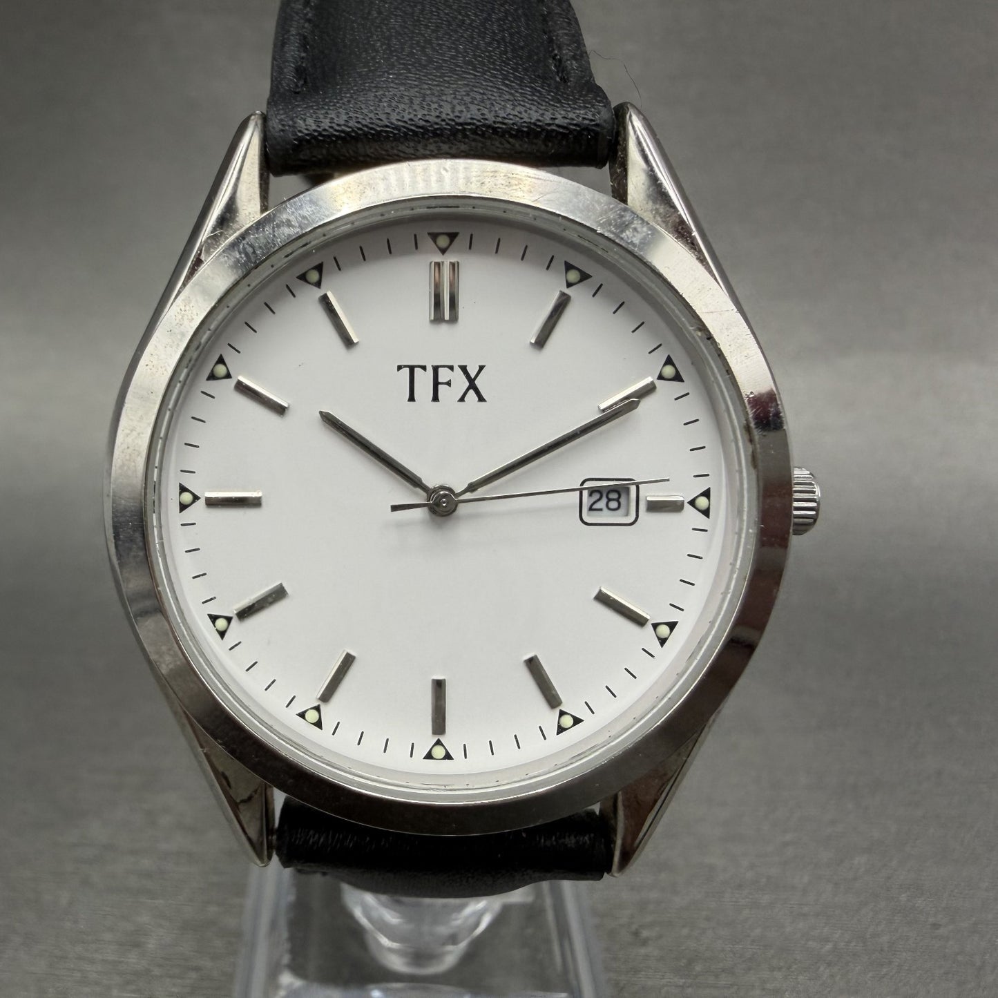 Bulova TFX Watch Men 39mm White Dial Silver Tone Date Round New Battery 36B1040