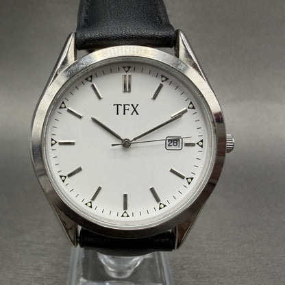Bulova TFX Watch Men 39mm White Dial Silver Tone Date Round New Battery 36B1040