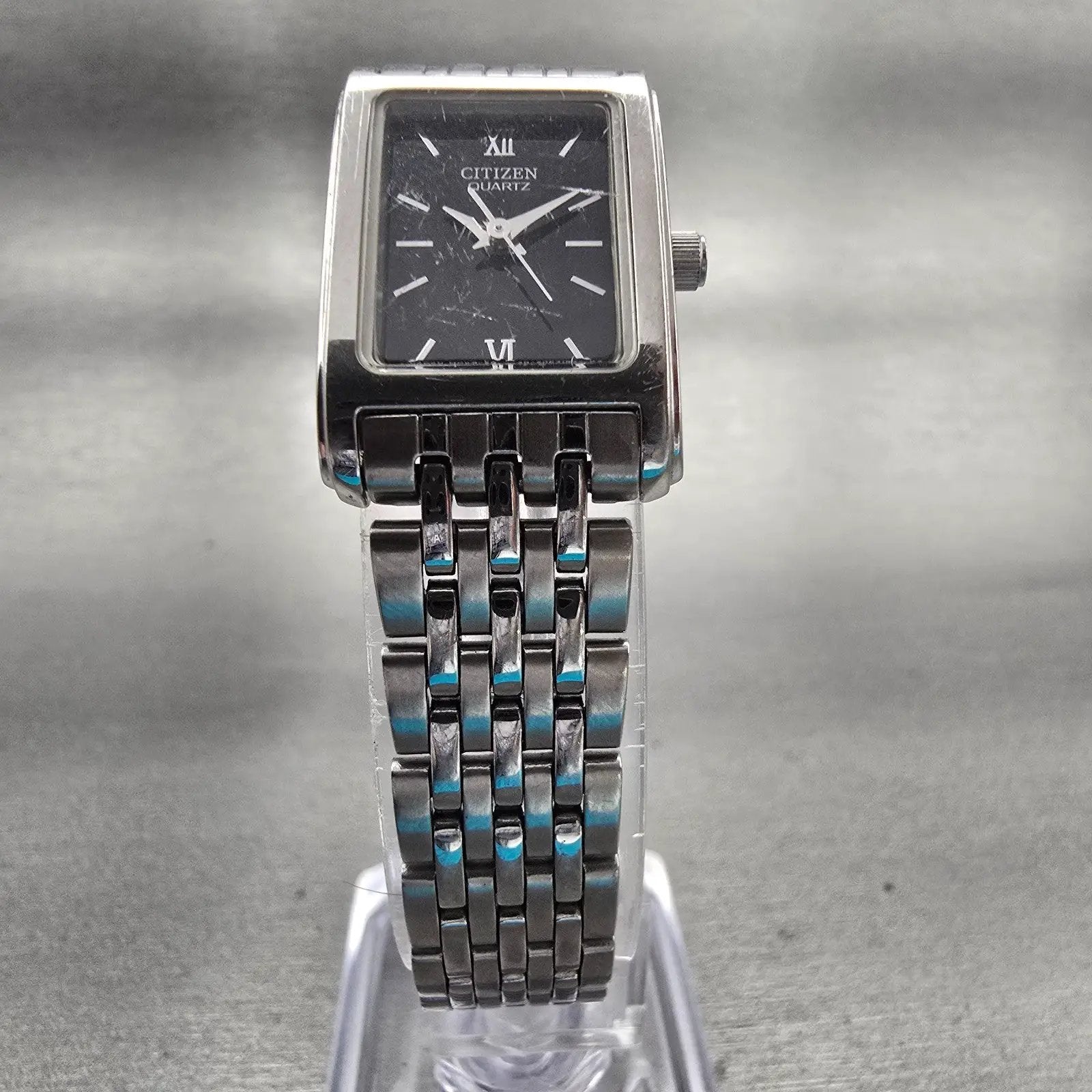 Citizen Watch Women 18mm Black Dial Silver Tone Rectangle 5930-S038588 New Batt5