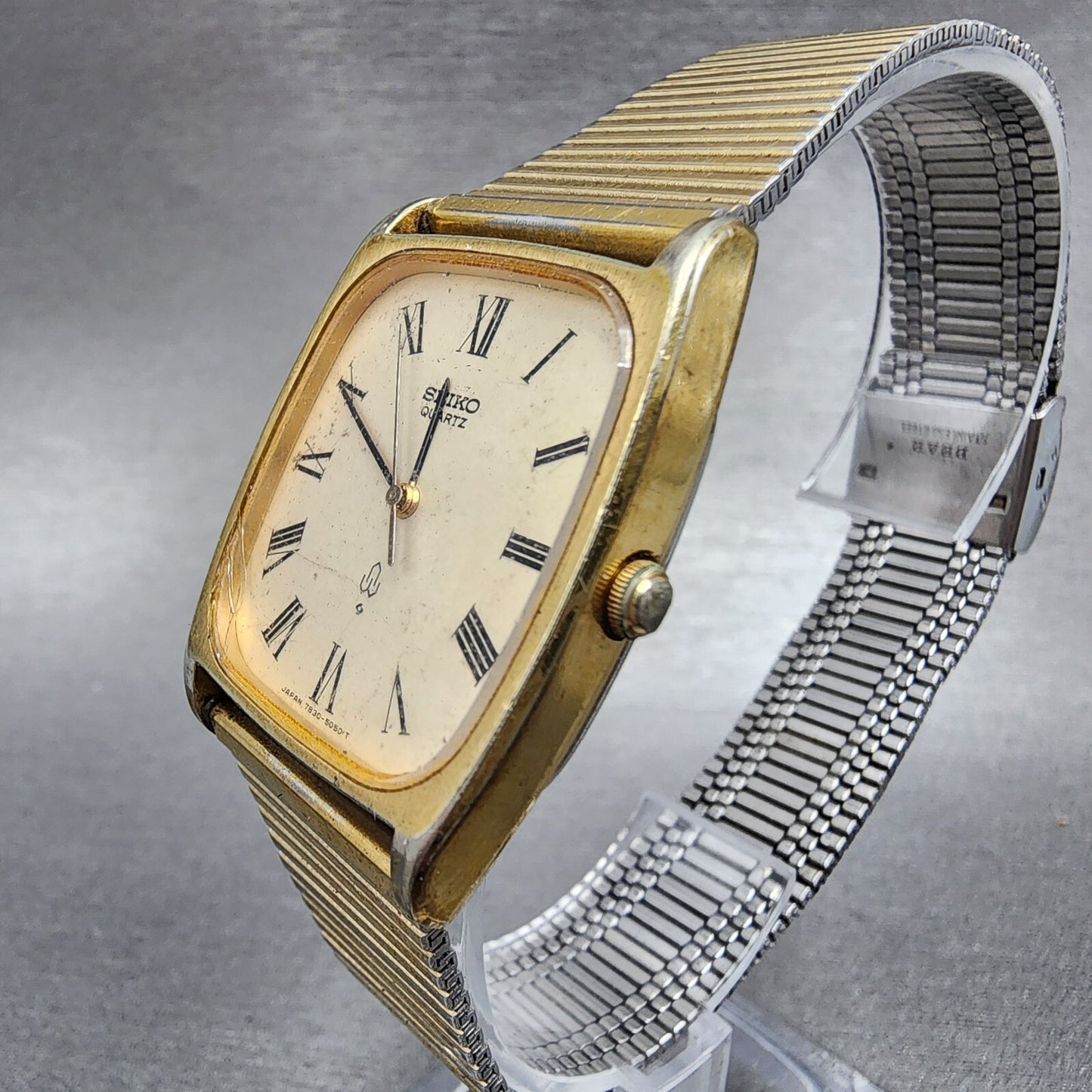 VTG Seiko Tank Watch Men 28mm Champagne Dial Gold Tone 78305040 PARTS3