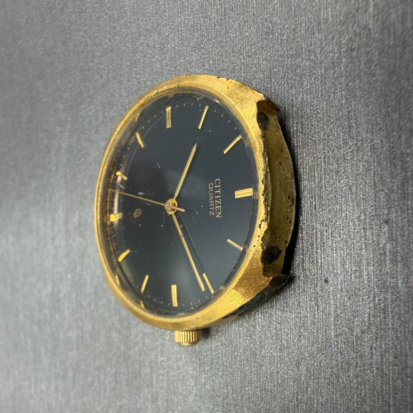 Citizen CQ Watch 32mm Black Dial Gold Tone Round PARTS!! 4031-S05448 New Battery4