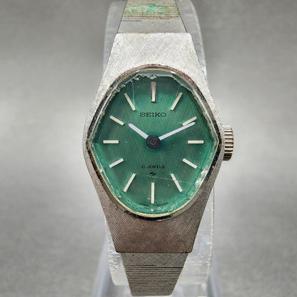 Seiko Watch Women 17mm Green Dial Silver Tone Manual 118240 Runs0