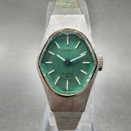 Seiko Watch Women 17mm Green Dial Silver Tone Manual 118240 Runs0