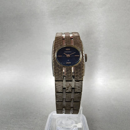Seiko Watch Women 18mm Blue Dial Silver Tone Rectangle Manual Wind Runs VTG5