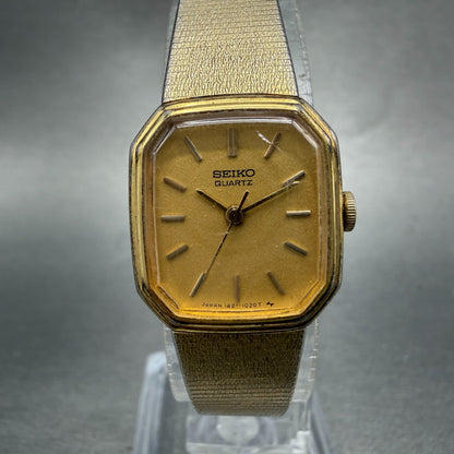 Seiko Watch Women 20mm Champagne Dial Gold Tone Octagon 1421-5619 New Battery0