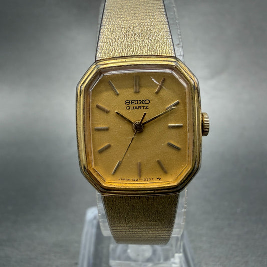 Seiko Watch Women 20mm Champagne Dial Gold Tone Octagon 1421-5619 New Battery0