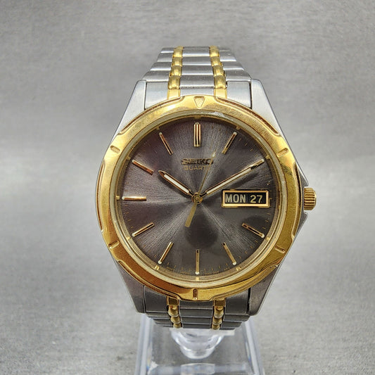 Seiko Watch Men 36mm Gray Dial Two Tone Daydate Round 7N438A09 New Battery B1230
