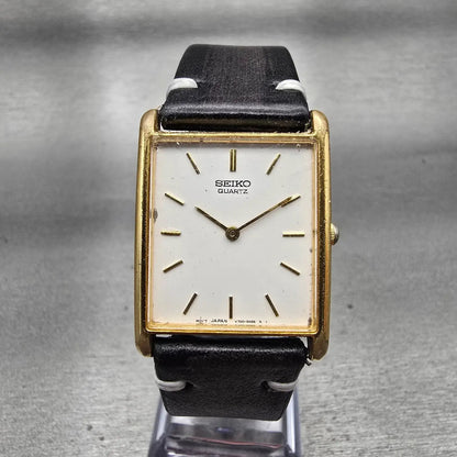 Seiko Watch Men 25mm White Dial Gold Tone Rectangle V700-5K30 New Battery VTG0
