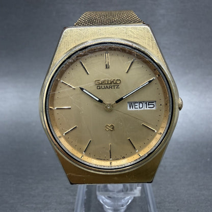 Seiko SQ Watch Men 34mm Champagne Dial Gold Tone Daydate 8123-7240 New Battery0