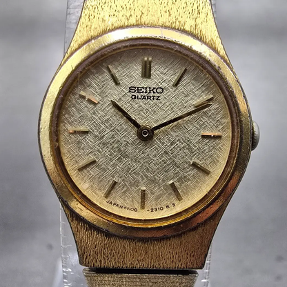 Seiko Watch Women 19mm Gold Dial Gold Tone Round 4N00-0669 New Battery VTG 1231