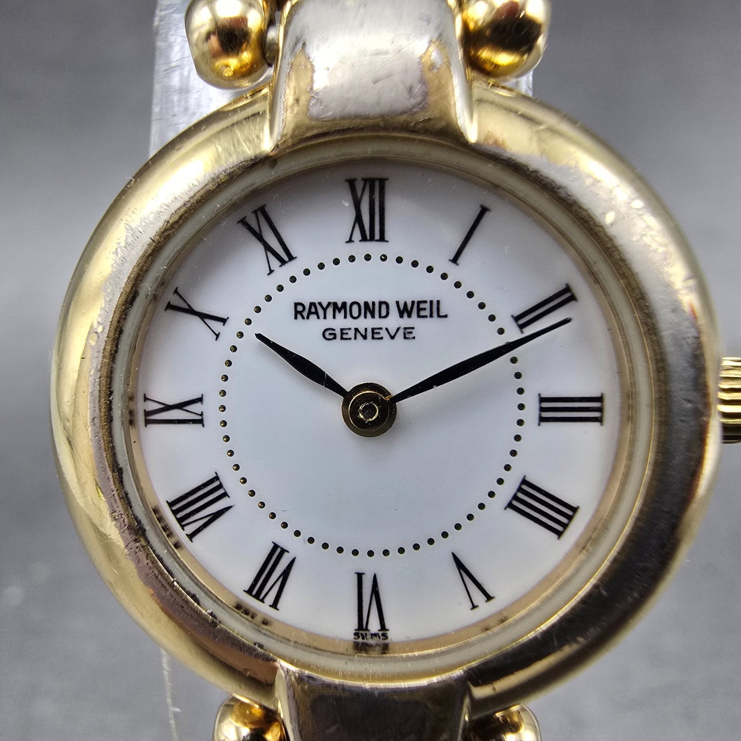 Raymond Weil Watch Women 23mm White Dial Gold Plated Round 5839 New Battery1