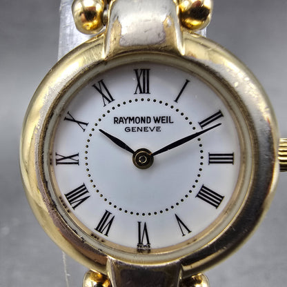 Raymond Weil Watch Women 23mm White Dial Gold Plated Round 5839 New Battery1