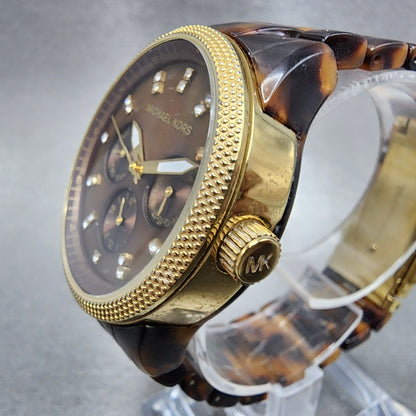 Michael Kors Watch Women 37mm Brown Dial Gold Tone Tortas Daydate New Battery2
