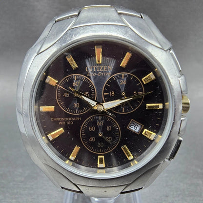 Citizen Eco-Drive Chronograph Watch Men 40mm Black Dial Steel Date H500 PARTS0